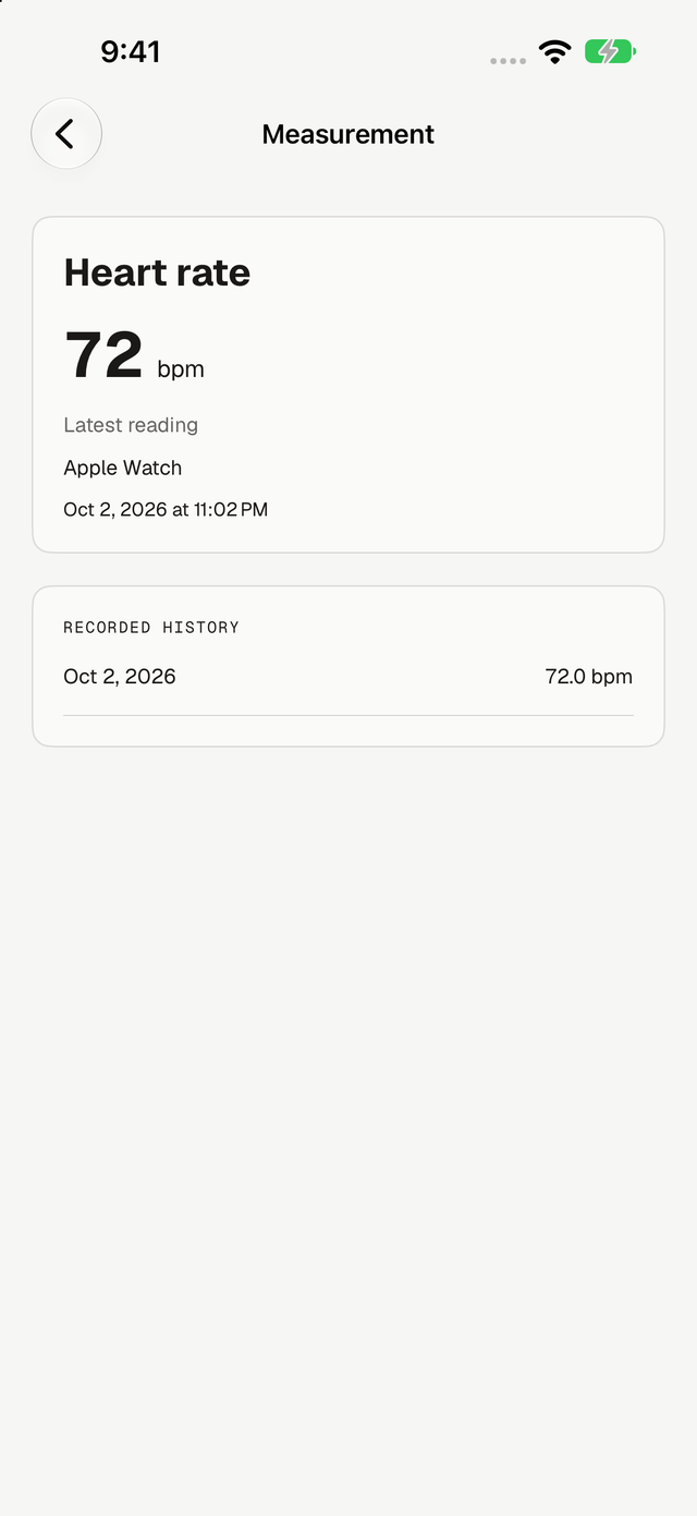 Member app showing fictional health records